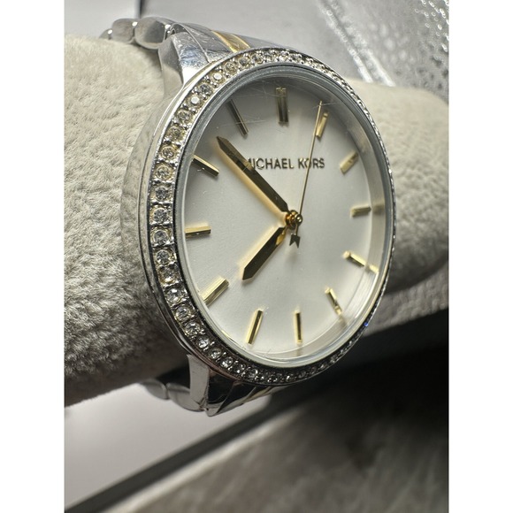 Michael Kors MK3539 Nini Silver Dial Two Tone New Battery 35MM 7" Womens Watch Q - Picture 3 of 10